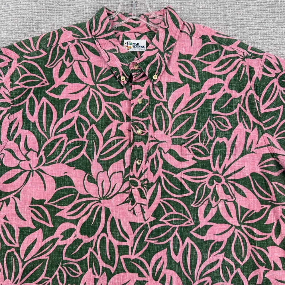 Vintage Reyn Spooner Popover Hawaiian Shirt Mens 3XL Pink Green Floral Vintage